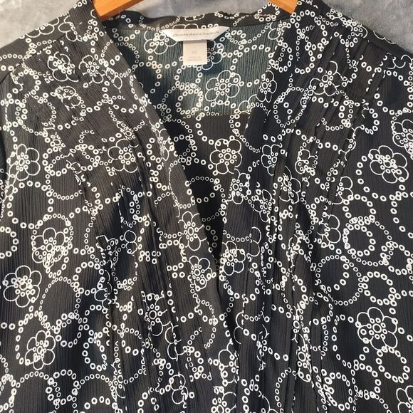 Christopher & Banks Womens XL Black White Floral Button Front Top Short Sleev - Picture 5 of 11